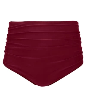 Feminine Retro Ruched Swim Short Shirred Tankinis Brief-Maroon