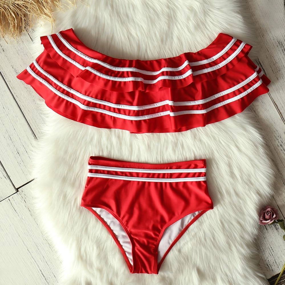 High Waist Bikini Set Sexy Off Shoulder Swimwear