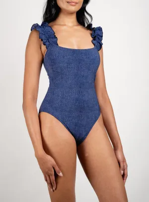 Nori Round Neck One Piece in Blue