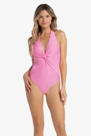 Twist Front One-Piece  |  Pink Gingham