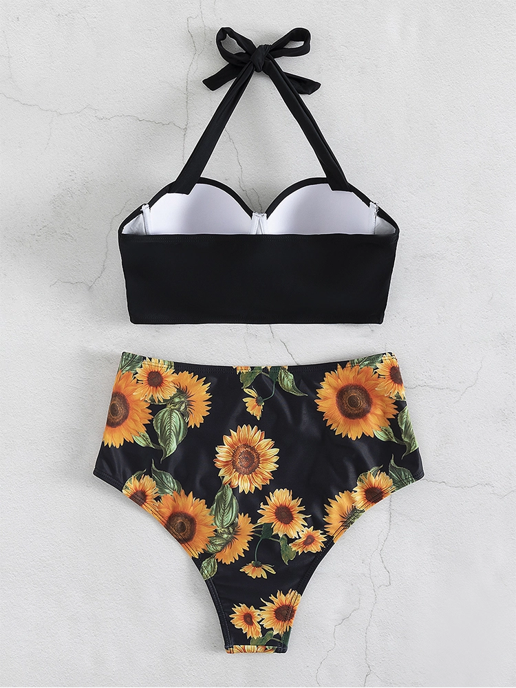 Women Marble Print Ruched Underwire Backless Quick Dry Bikinis