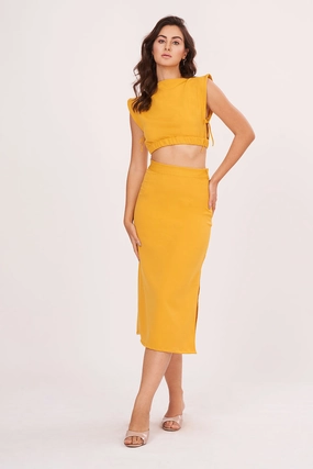 Yellow Ruched Top & Skirt Co-Ord Set